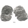 Image 1 : Potosi, Bolivia, cob 8 reales, (165)0O, with crown-alone countermark on shield.