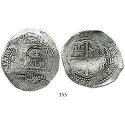 Potosi, Bolivia, cob 8 reales, (165)1O, crowned-.F. countermark on shield.