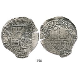 Potosi, Bolivia, cob 8 reales, 1651E, crowned-.F. countermark on shield.