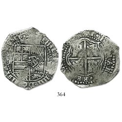 Potosi, Bolivia, cob 8 reales, 16(51)E, crowned-S countermark on shield (scarce).