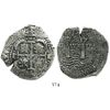 Image 1 : Potosi, Bolivia, cob 8 reales, 1652E post-transitional (Type VIII/B), 1-PH-6 at top.