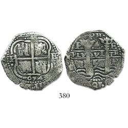 Potosi, Bolivia, cob 4 reales, 1654/3E, .PH. at top, very rare.