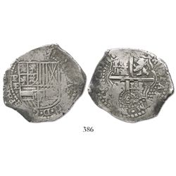 Potosi, Bolivia, cob 8 reales, 165(1-2)E, distinctive 5, crowned-L countermark on cross.