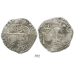 Potosi, Bolivia, cob 8 reales, 1653E, .PH. at top.