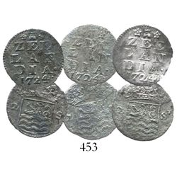 Lot of 3 Zeeland, United Netherlands, 2 stuivers, 1724, important as the key to identifying the wrec