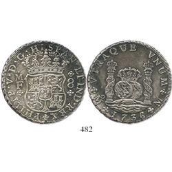 Mexico City, Mexico, pillar 8 reales, Philip V, 1736MF.