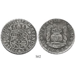 Mexico City, Mexico, pillar 8 reales, Philip V, 1743/2MF.