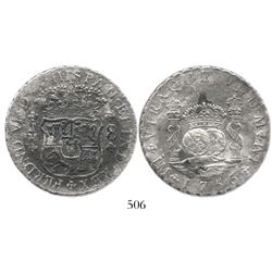Lima, Peru, pillar 8 reales, Ferdinand VI, 1756JM.