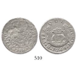 Mexico City, Mexico, pillar 2 reales, Philip V, 1744M.