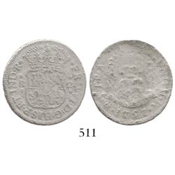 Mexico City, Mexico, pillar 2 reales, Ferdinand VI, 1757M, crowns alike.