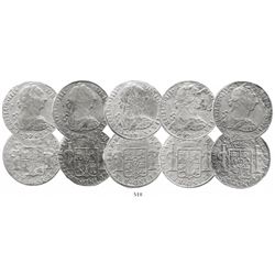 Lot of 5 Mexico City, Mexico, bust 8 reales, Charles III, 1783FF.