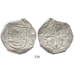 Mexico City, Mexico, cob 8 reales, (16)19F, very rare (unlisted), with chopmarks and test-cuts as fr