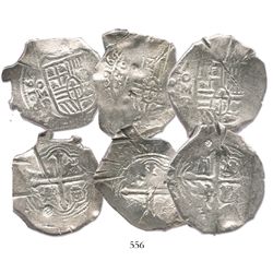 Lot of 3 Mexico City, Mexico, cob 8 reales, with partially visible dates in the 1640s, assayer P, al