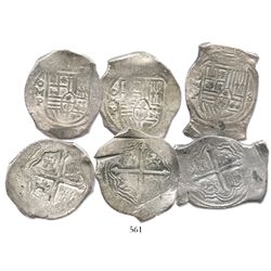 Lot of 3 Mexico City, Mexico, cob 8 reales, Philip IV, assayer P, most with chopmarks and/or test-cu