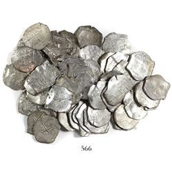 Huge lot of 50 Mexico City, Mexico, cob 8 reales, Philip IV, most with assayer P visible, many with