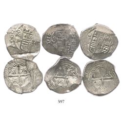 Lot of 3 Mexico City, Mexico, cob 4 reales, partially dated in the 1640s-50s, assayer P (where visib
