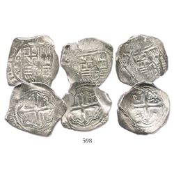 Lot of 3 Mexico City, Mexico, cob 4 reales, partially dated in the 1640s-50s, assayer P (where visib