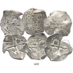 Lot of 3 Mexico City, Mexico, cob 4 reales, Philip IV, assayer P (where visible), interesting shapes