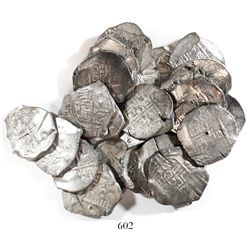 Large lot of 25 Mexico City, Mexico, cob 4 reales, Philip IV, assayer P (where visible), some intere