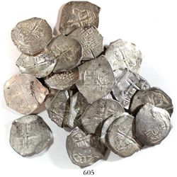 Large lot of 25 Mexico City, Mexico, cob 4 reales, Philip IV, assayer P (where visible), some intere