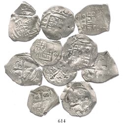 Lot of 5 Mexico City, Mexico, cob 2 reales, Philip IV, assayer P, all with chopmarks and/or cuts as