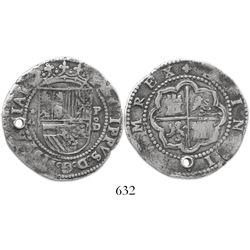 Lima, Peru, cob 4 reales, Philip II, assayer Diego de la Torre, *-4 to left, P-oD to right.