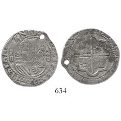 Lima, Peru, cob 2 reales, Philip II, assayer Diego de la Torre, P-ii to left, *-oD to right.