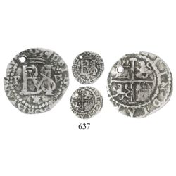 Lima, Peru, cob 1/2 real, Philip II, assayer Diego de la Torre, P to left, .D to right, v/upside-dow