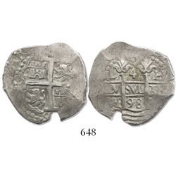 Lima, Peru, cob 4 reales, 1698H.