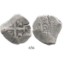 Lima, Peru, cob 4 reales, 1736N, rare.