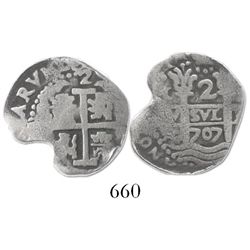 Lima, Peru, cob 2 reales, 1707(H).