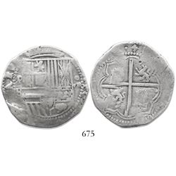 Potosi, Bolivia, cob 8 reales, Philip II, assayer B (4th period).