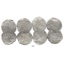Lot of 4 Potosi, Bolivia, cob 8 reales, Philip III, assayer R visible on one, from the ca.-1629 "Pan