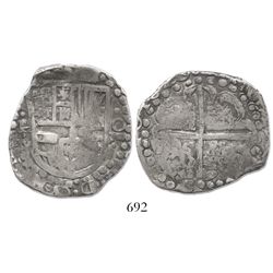 Potosi, Bolivia, cob 8 reales, 1629P, early type with large dots, very rare assayer for date.