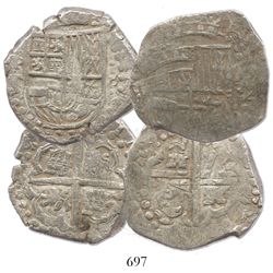 Lot of 2 Potosi, Bolivia, cob 8 reales, 1629T, both early type with large dots, from the ca.-1629 "P