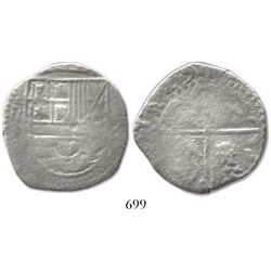 Potosi, Bolivia, cob 8 reales, 1629(P or T), late type with fine dots.