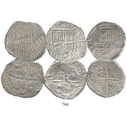 Lot of 3 Potosi, Bolivia, cob 8 reales, assayer P (mid- to late 1620s), some with lions-castles tran