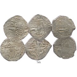 Lot of 3 Potosi, Bolivia, cob 8 reales, assayer P (mid- to late 1620s), some with lions-castles tran