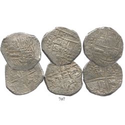 Lot of 3 Potosi, Bolivia, cob 8 reales, assayer P (mid- to late 1620s), some with lions-castles tran