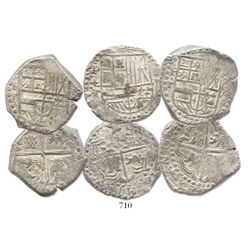 Lot of 3 Potosi, Bolivia, cob 8 reales, assayer T (mid- to late 1620s), one with lions-castles trans