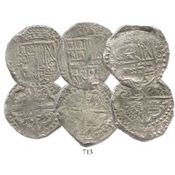 Lot of 3 Potosi, Bolivia, cob 8 reales, assayer T (mid- to late 1620s), one with lions-castles trans