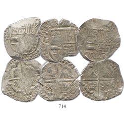 Lot of 3 Potosi, Bolivia, cob 8 reales, assayer T (mid- to late 1620s), one with lions-castles trans