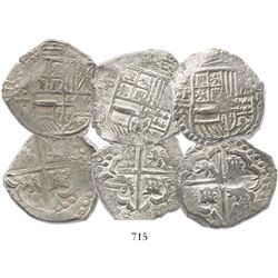 Lot of 3 Potosi, Bolivia, cob 8 reales, assayer T (mid- to late 1620s), one with lions-castles trans