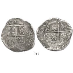 Potosi, Bolivia, cob 8 reales, 16(30-1)(T), "+" ornaments.