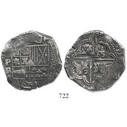 Potosi, Bolivia, cob 8 reales, Philip IV, assayer TR (1630s).