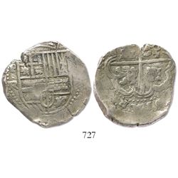 Potosi, Bolivia, cob 8 reales, Philip IV, assayer TR (large, early 1640s).