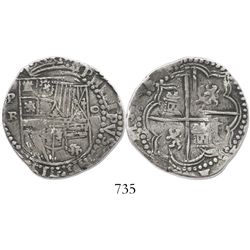 Potosi, Bolivia, cob 4 reales, Philip II, assayer B (3rd period), Sellschopp plate coin.