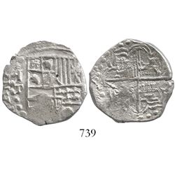Potosi, Bolivia, cob 4 reales, Philip III, assayer T, backward-P mintmark (ca. 1620).