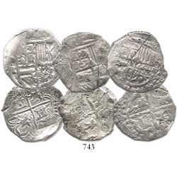 Lot of 3 Potosi, Bolivia, cob 4 reales, Philip III and IV, one with assayer R visible, with small ch