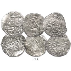 Lot of 3 Potosi, Bolivia, cob 4 reales, Philip III and IV, one with assayer R visible, with small ch